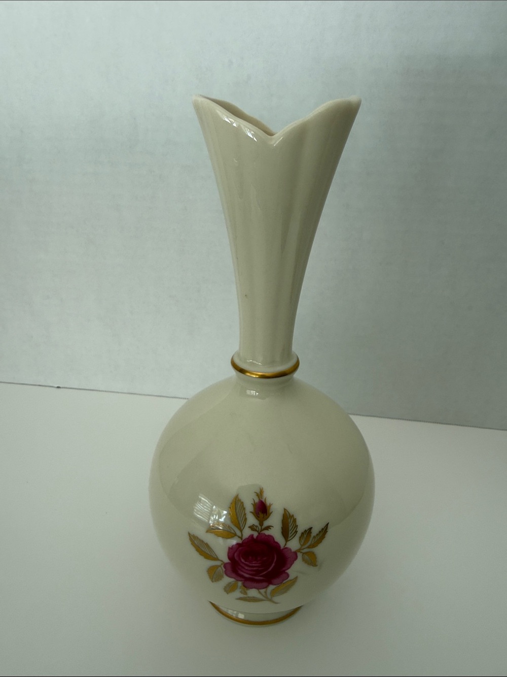 Lenox Cream and Pink Porcelain Bud Vase with Gold Accents